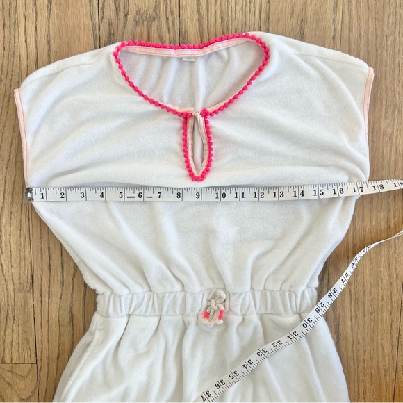 Crewcuts J Crew Girls White Terrycloth Pink Pom Pom Trim Swim Coverup Size 12 - Picture 5 of 7